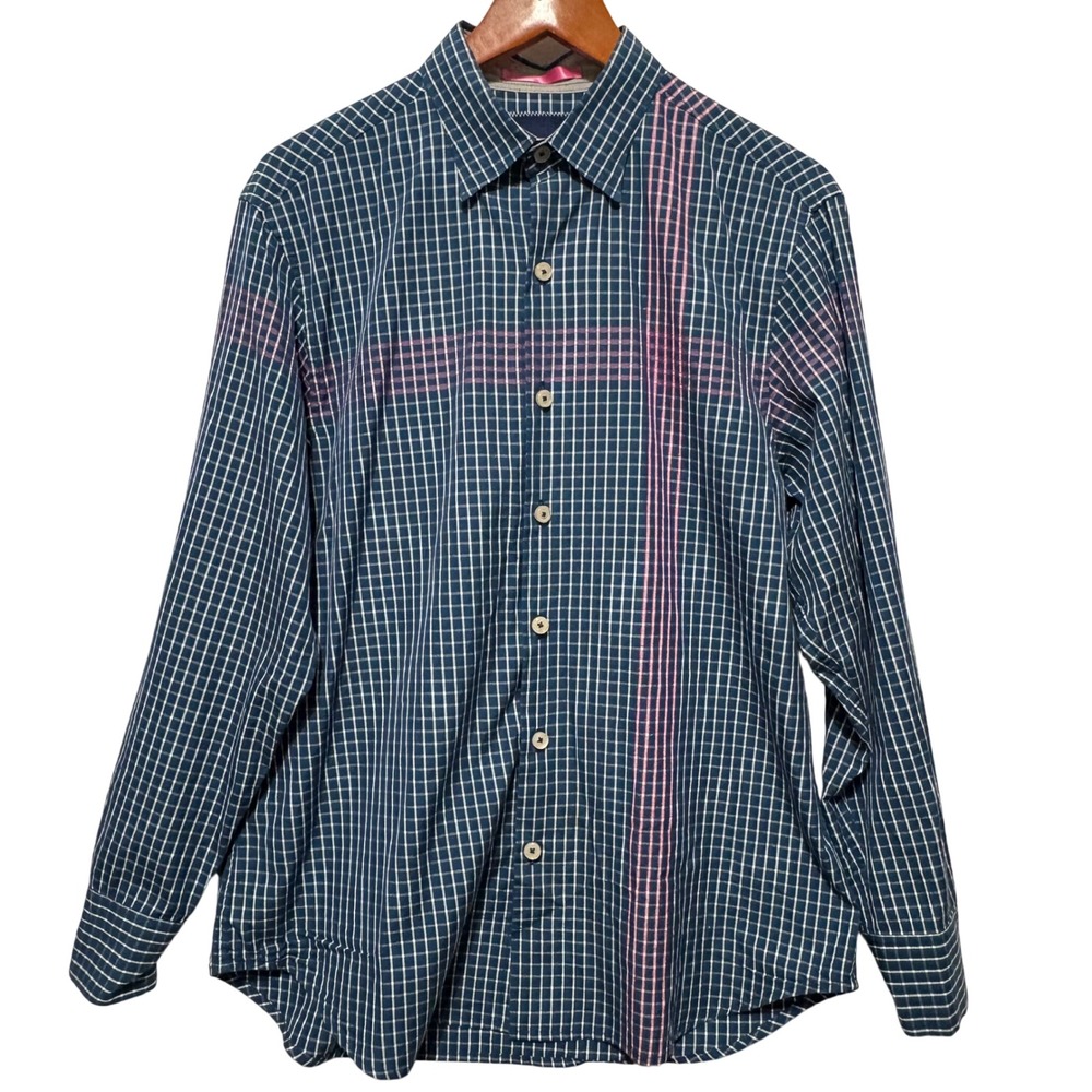 Tommy Bahama Men's Button Down S Blue Check Plaid Cotton Tropicore Office Resort